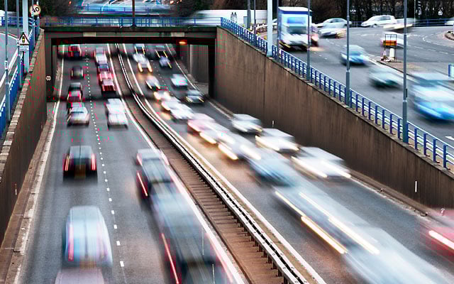 Busy city centre dual carriageway junction