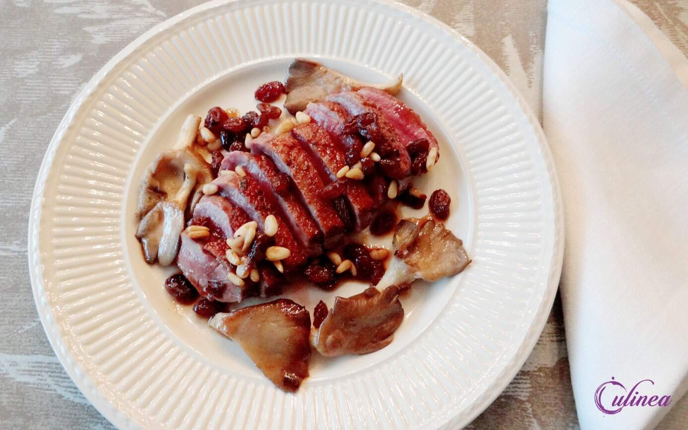 Eendenborst met rozijnen en Marsala saus