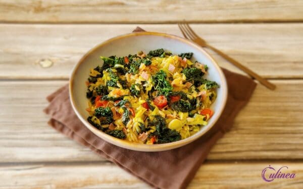 Eenpansgerecht met zilvervliesrijst en cavolo nero