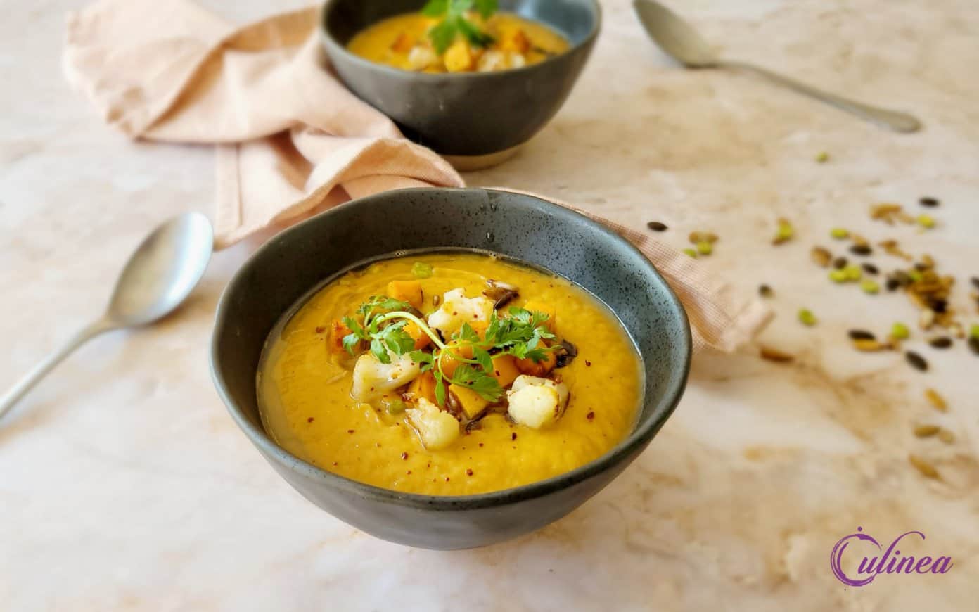 Geroosterde bloemkool en zoete aardappelsoep