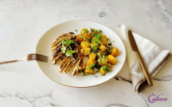 Kipfilet in een Jerk marinade met chili pompoen