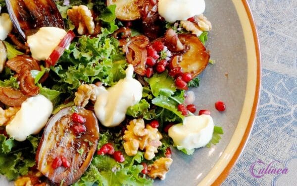 Mini aubergine en boerenkoolsalade