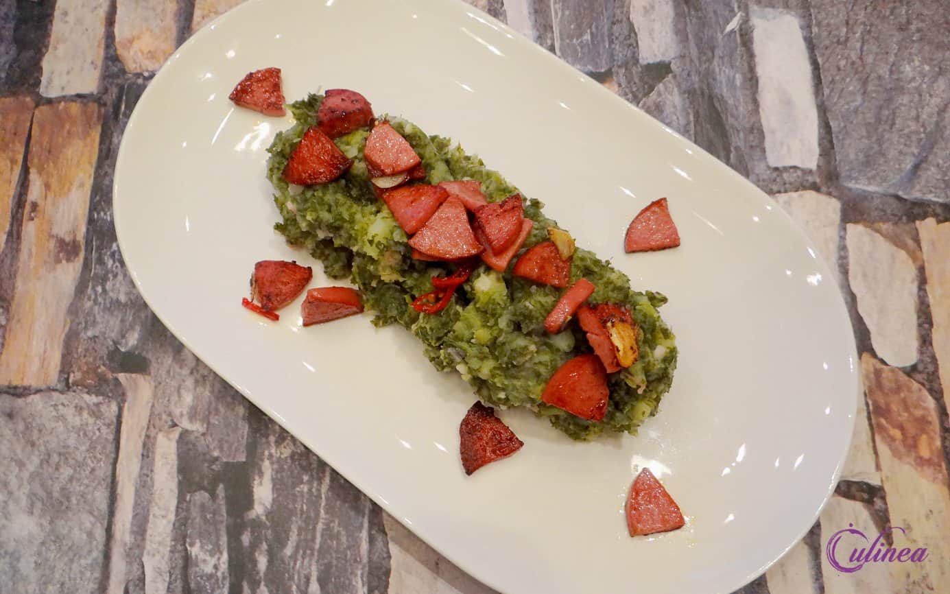 Boerenkoolstamppot met een spicy topping