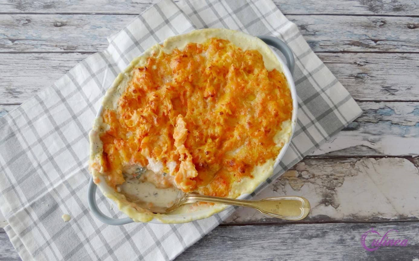 Fish pie met wortelpuree