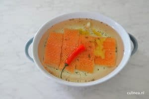 Gekonfijte Zalm met Escabeche van Groente