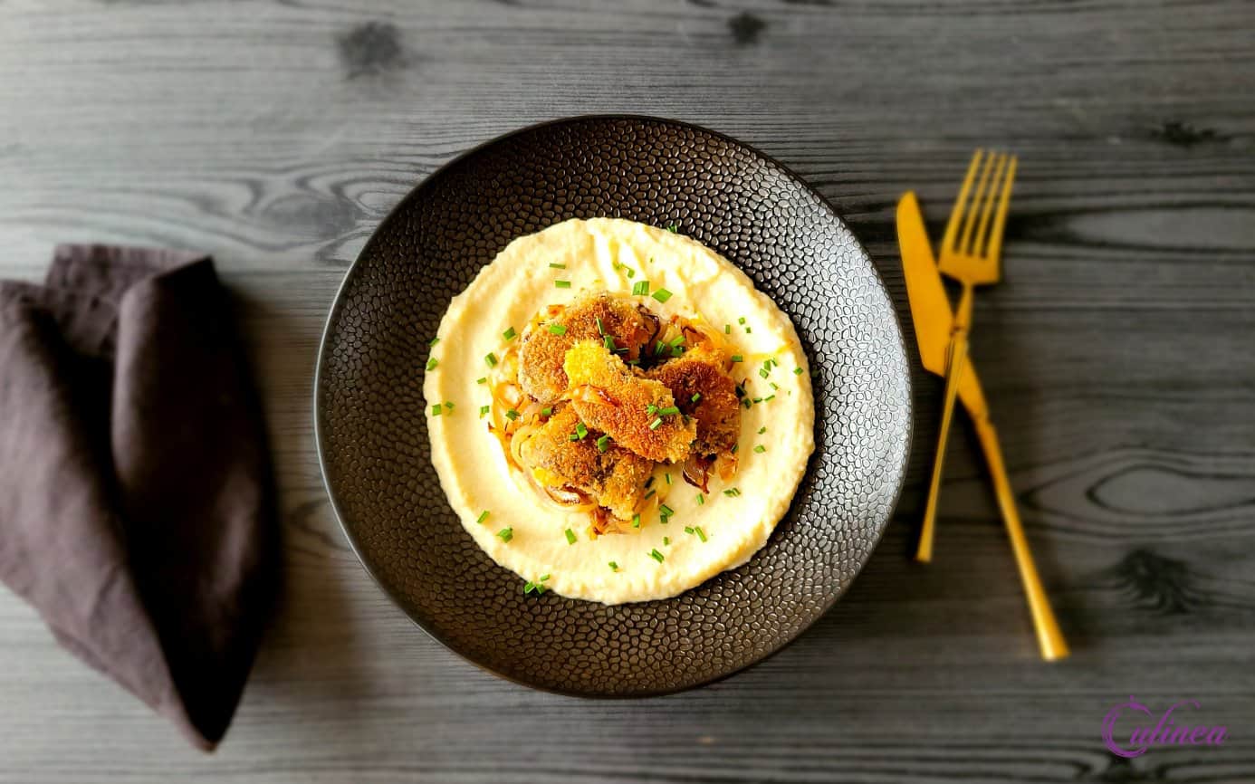 Krokante kippenlevertjes met bloemkoolpuree