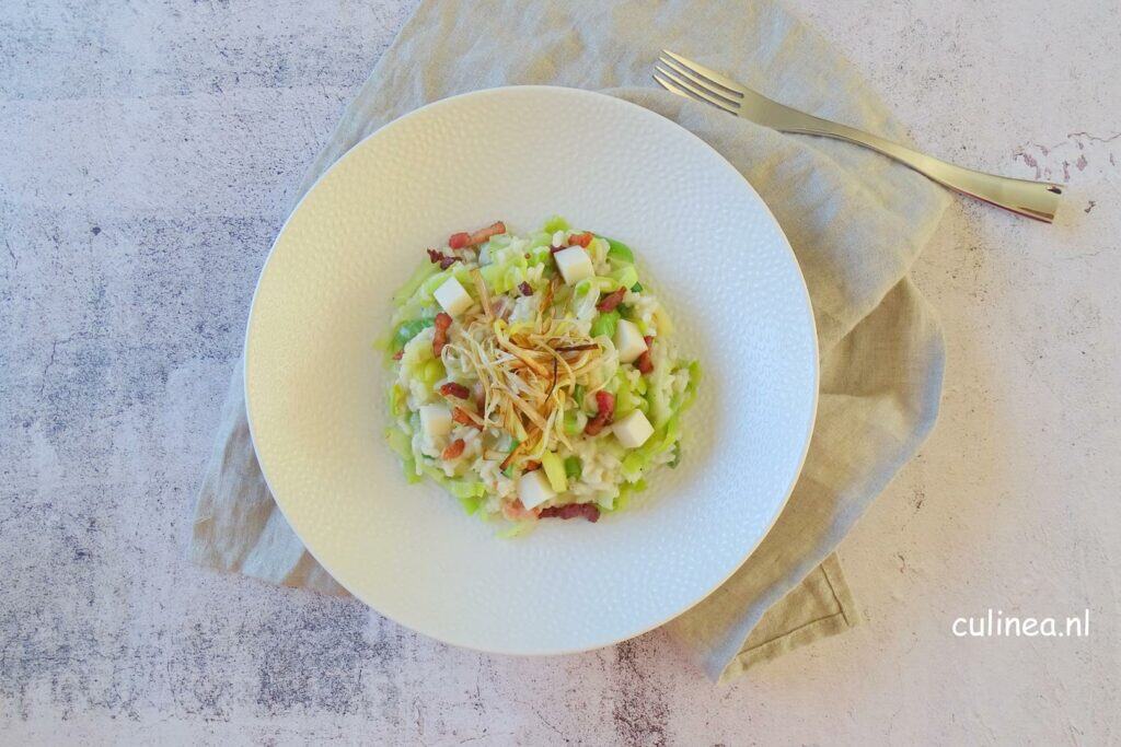 Preirisotto met geitenkaas en spekjes