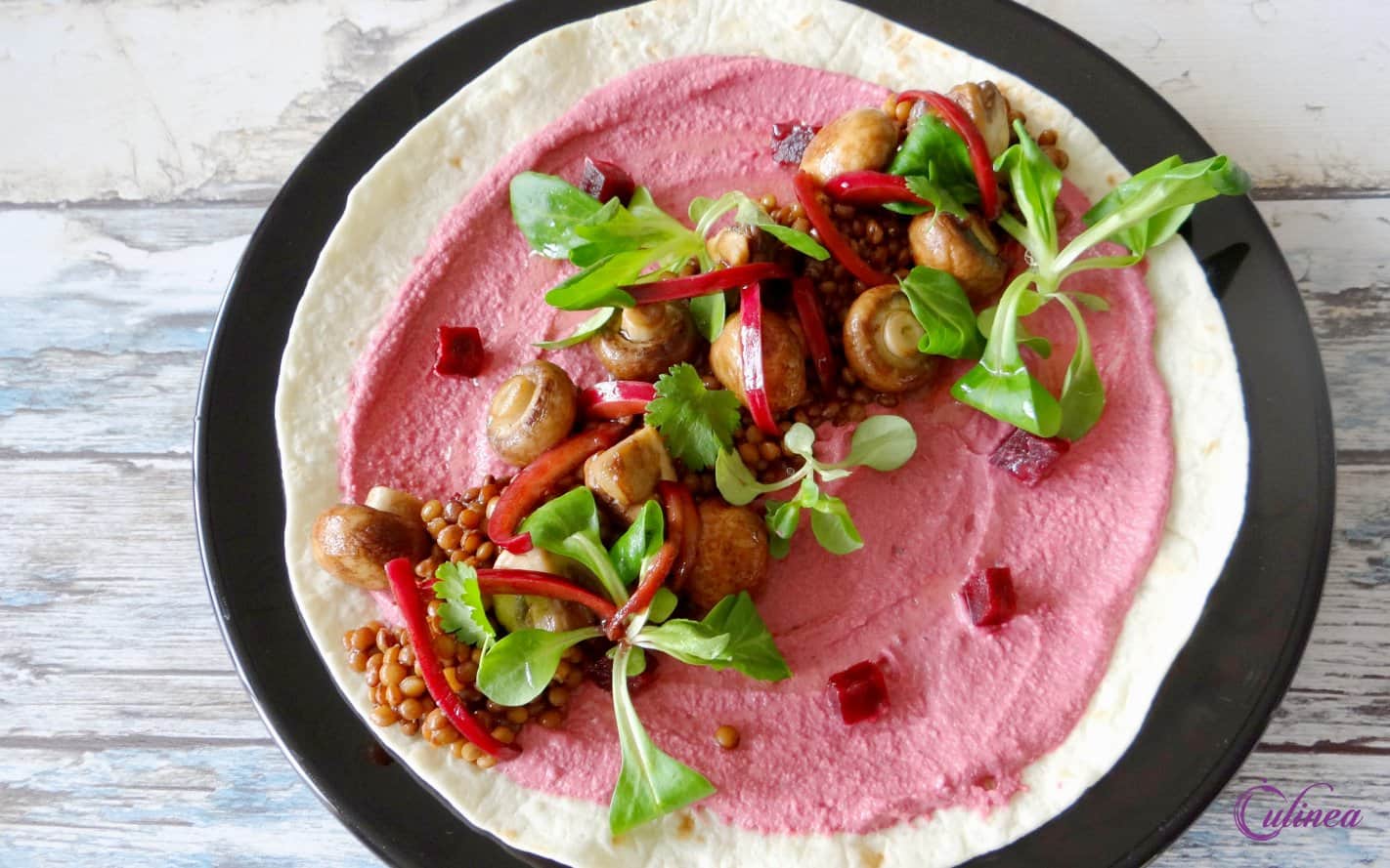 Wraps met linzen en paddenstoelen
