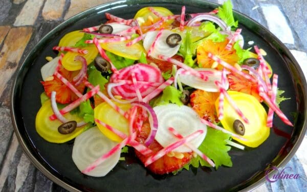 Chioggia biet salade met raapstelen