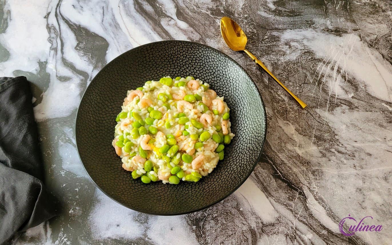 Risotto met garnalen en tuinboontjes