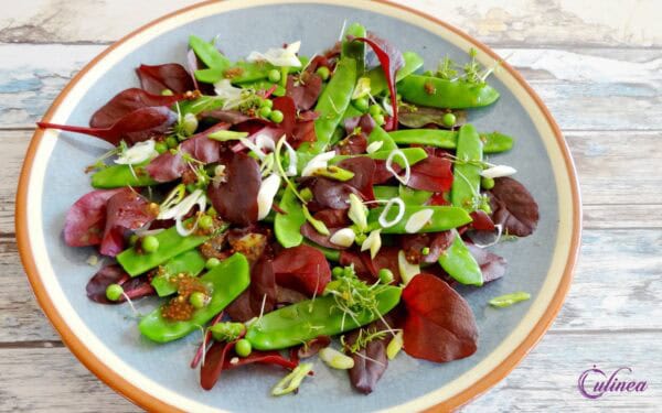Rode salade met peultjes en erwtjes