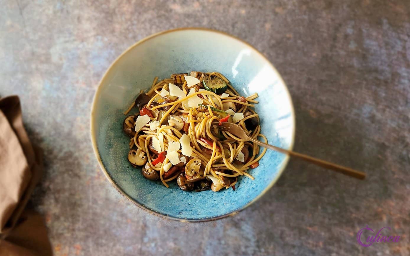 Spaghetti met gegrilde groenten