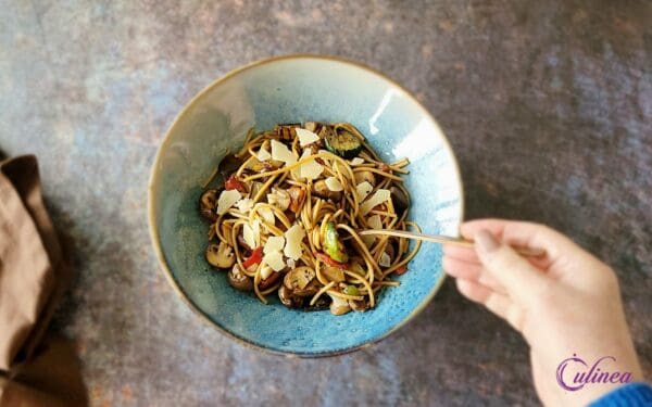 Spaghetti met gegrilde groenten