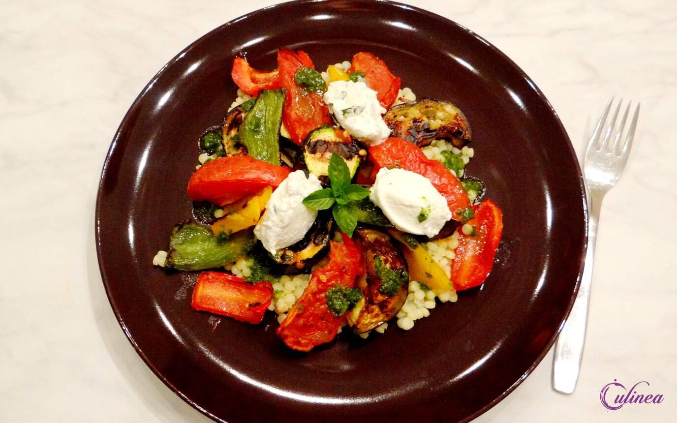 Groenten met labneh en groene chili-olie