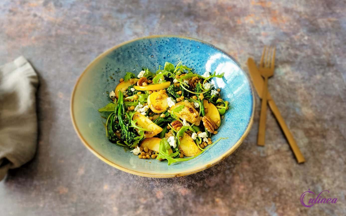Salade van pastinaak, linzen en blauwe kaas: