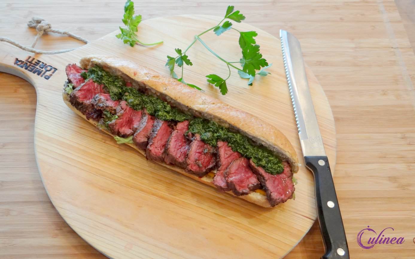 Stokbrood met longhaas en peterseliesalsa