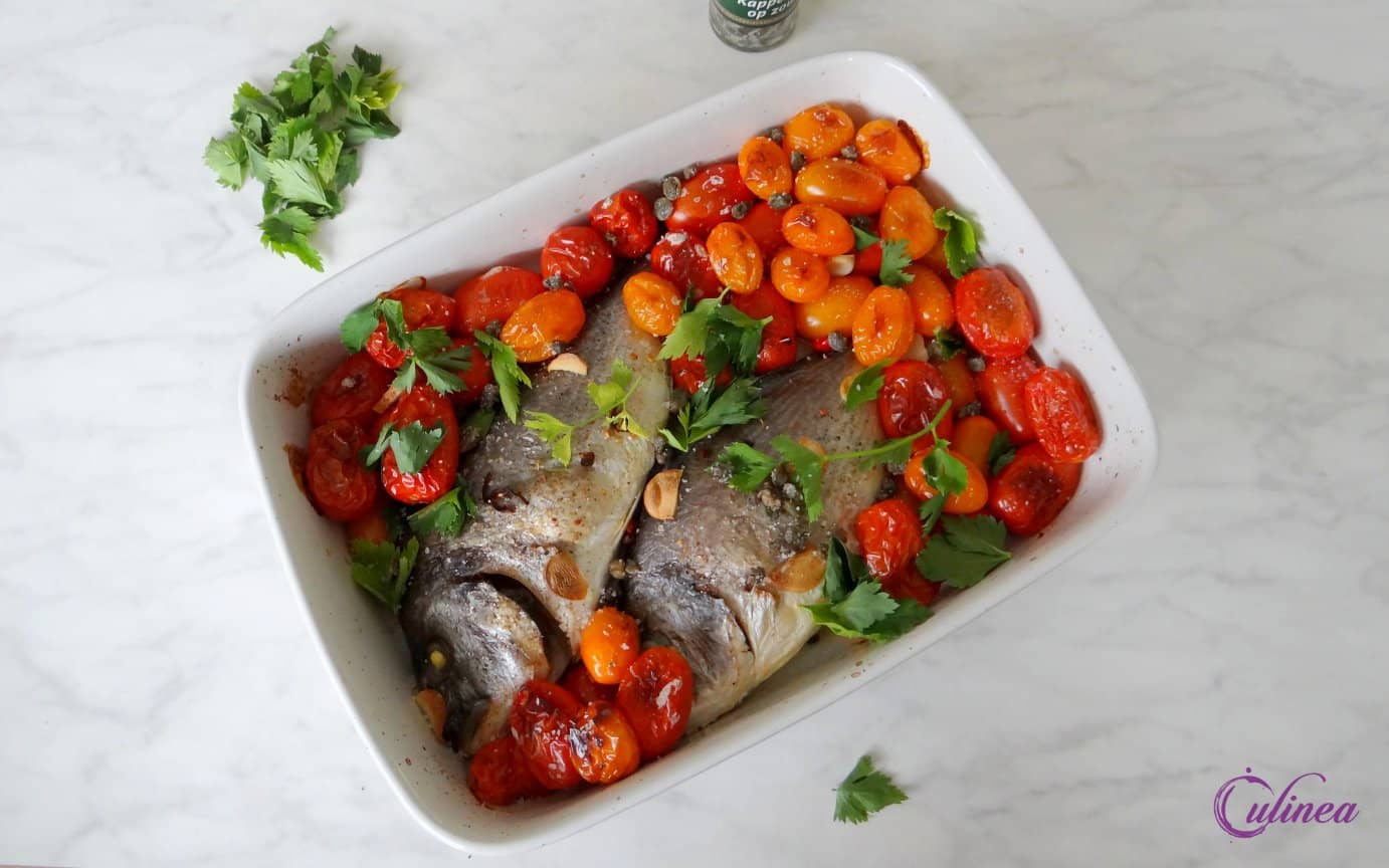Dorade met tomaatjes uit de oven