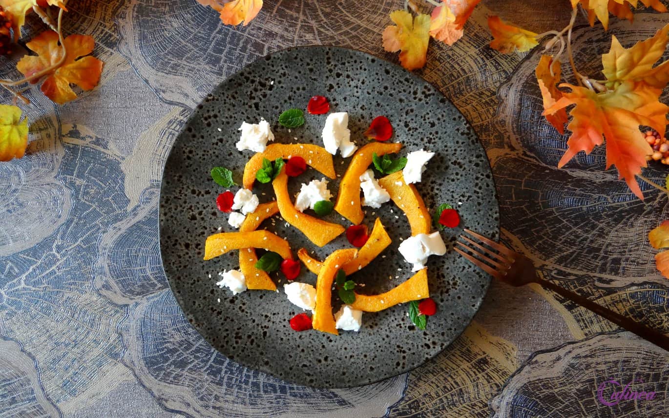 Pompoen met geitenkaas en munt