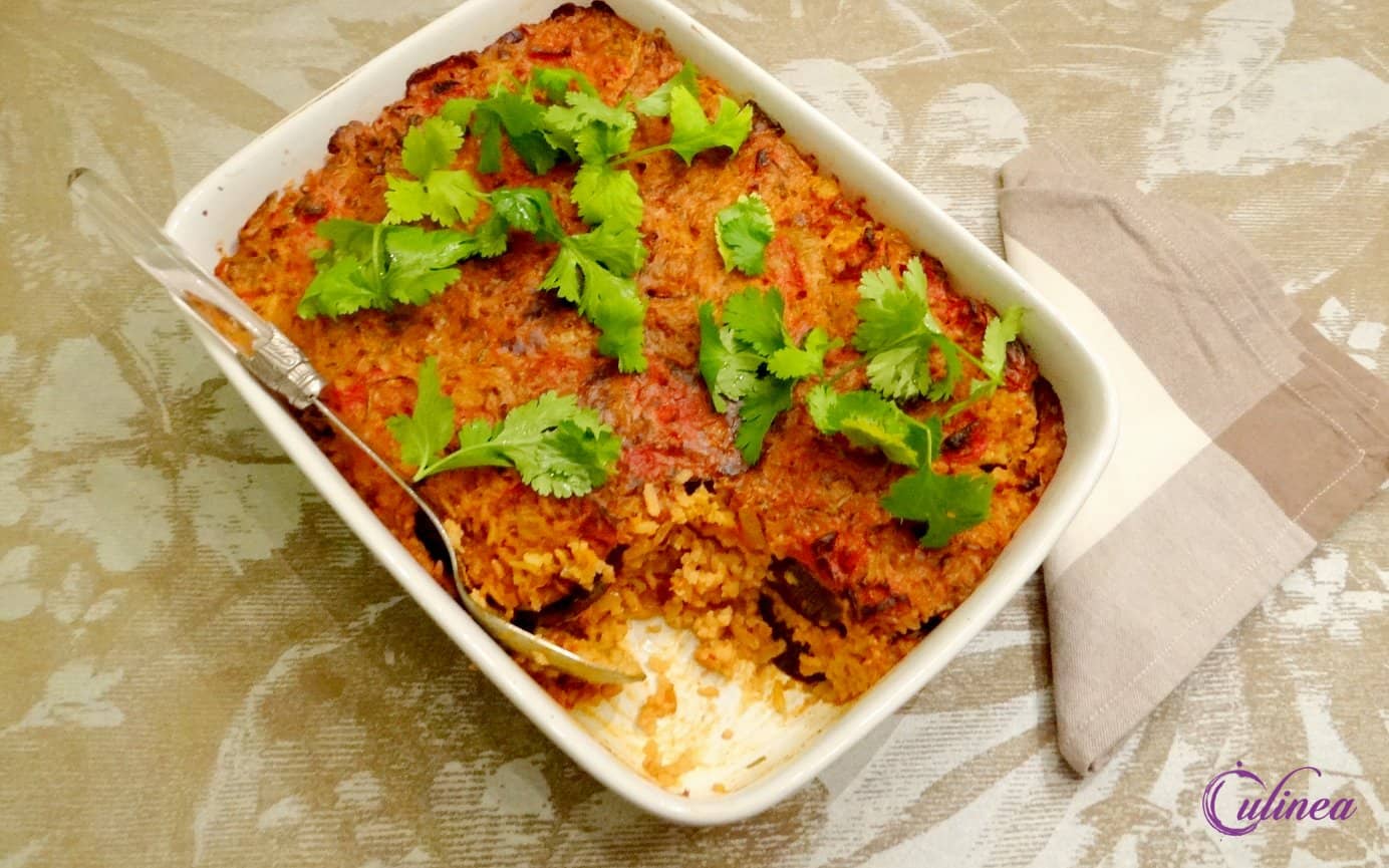 Vegetarische ovenschotel met aubergines