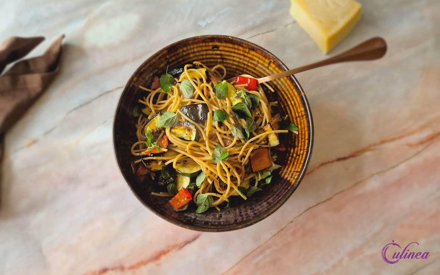 Spaghetti met ratatouille uit de oven