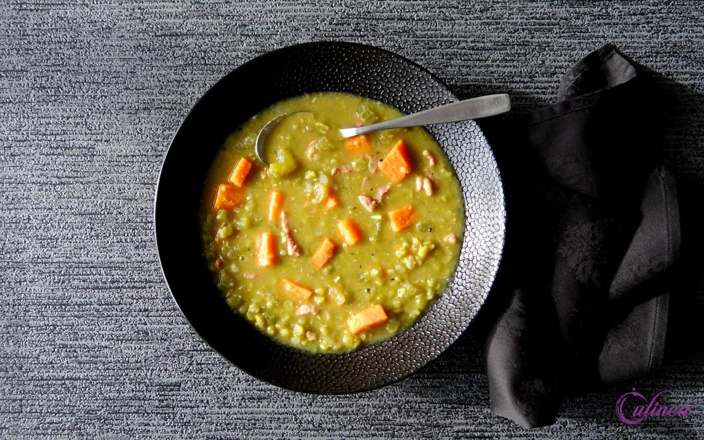 Erwtensoep met zoete aardappel en Togarashi