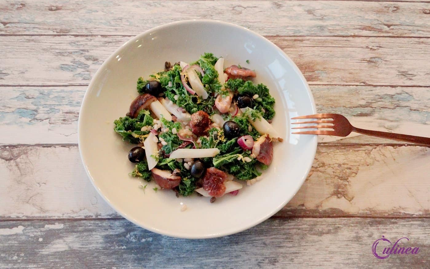 Tarwe met boerenkool, schorseneren en shiitake