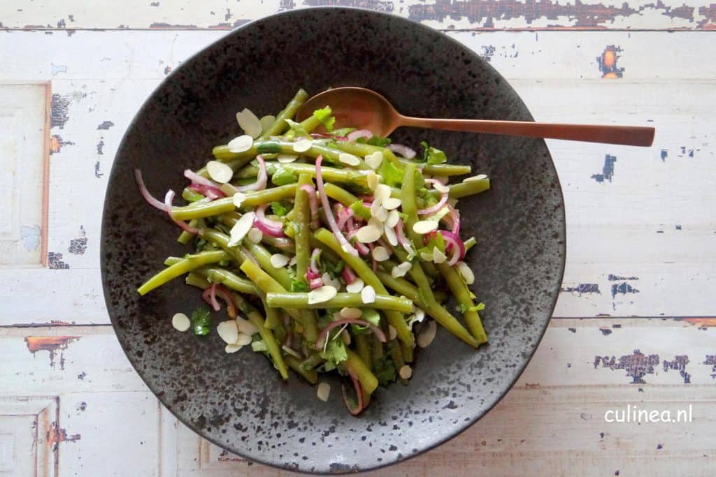 Bonensalade met rode ui en koriander
