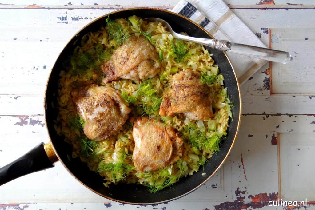 Orzotto met venkel en kipkarbonades