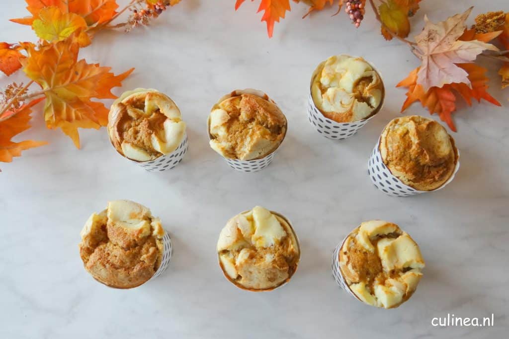 Pompoenmuffins met een roomkaas topping