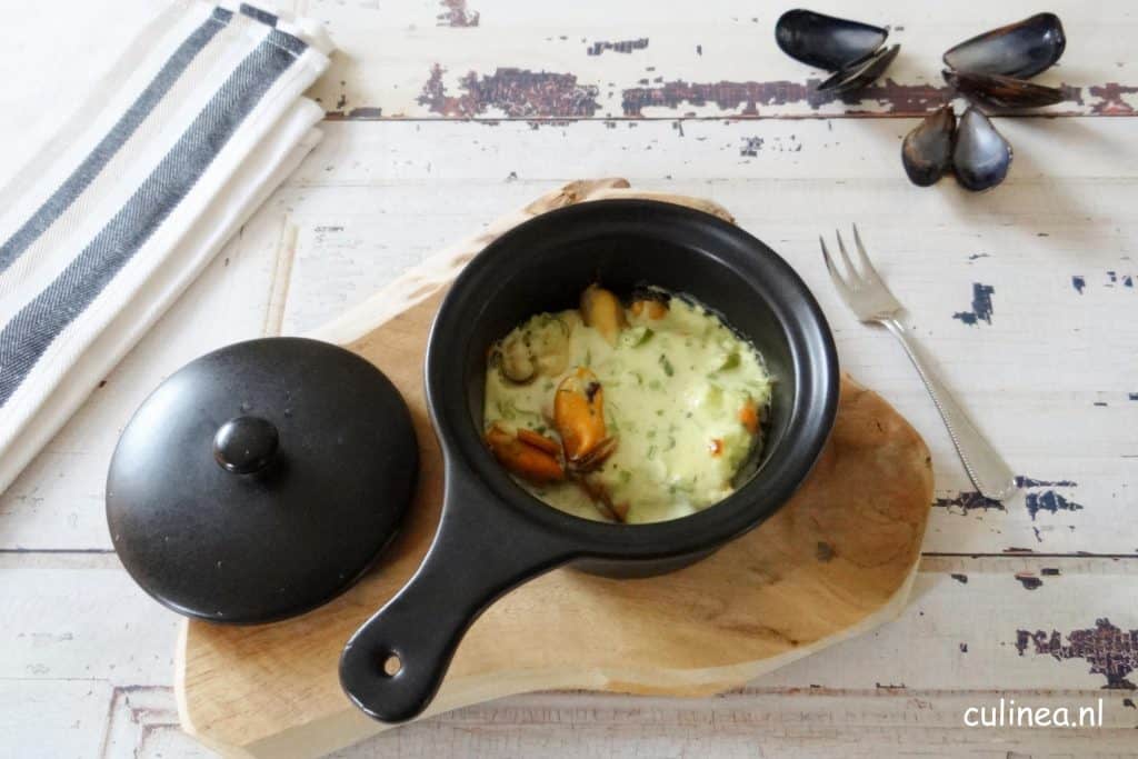 Gegratineerde mosselen met kerrie en wasabi