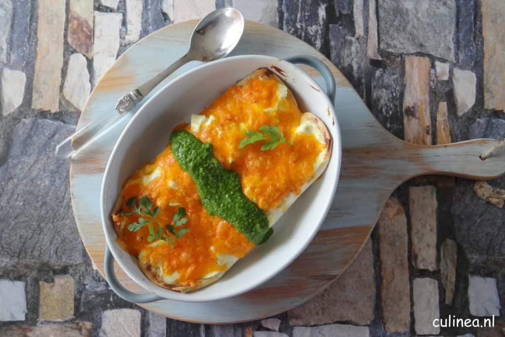 Mexicaanse enchilada’s met zwarte bonen en maïs