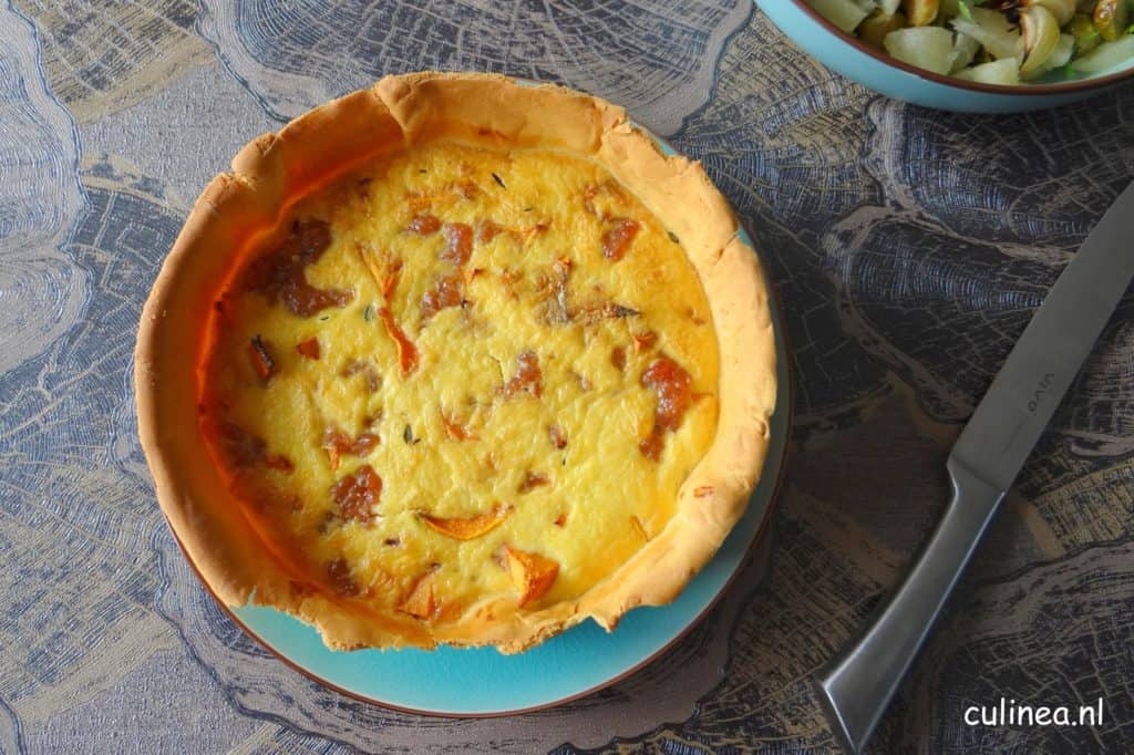Pompoen quiche met blauwe kaas