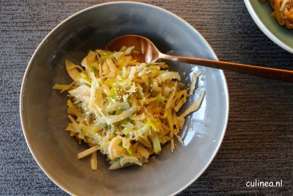 Gebakken witte kool met prei