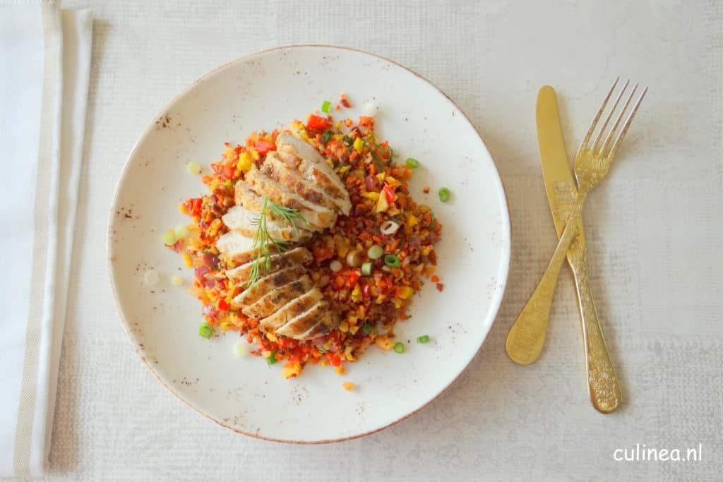 Kalkoenfilet met couscous van gekleurde wortelen