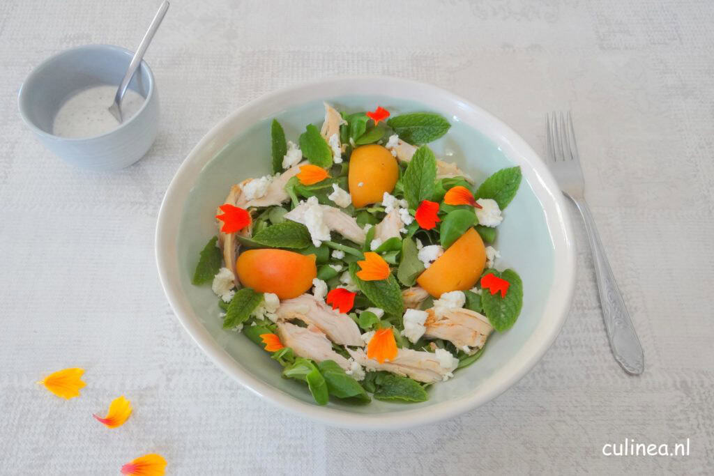 Kipsalade met abrikozen, feta en verse munt