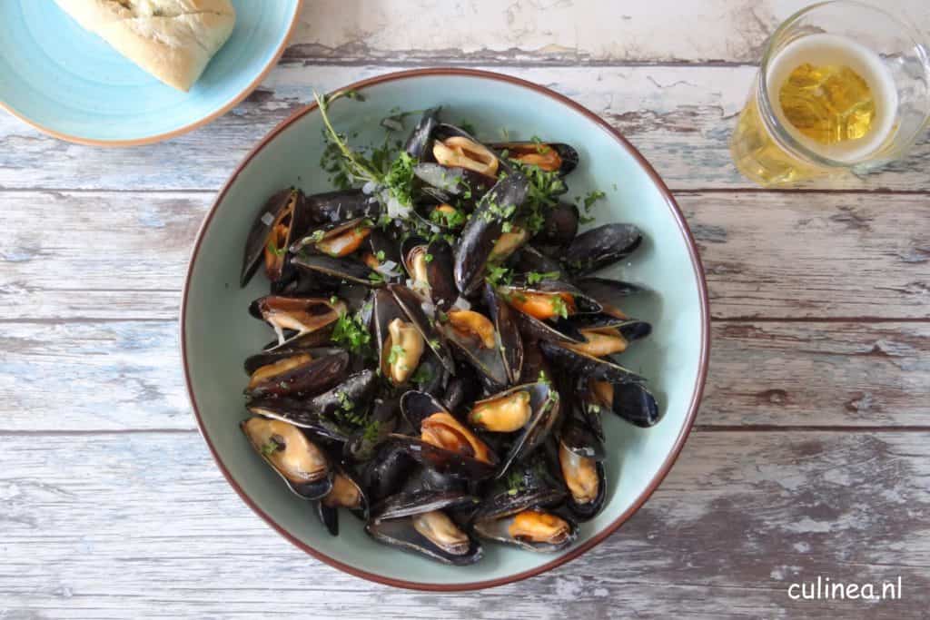 Mosselen met cider en crème fraîche