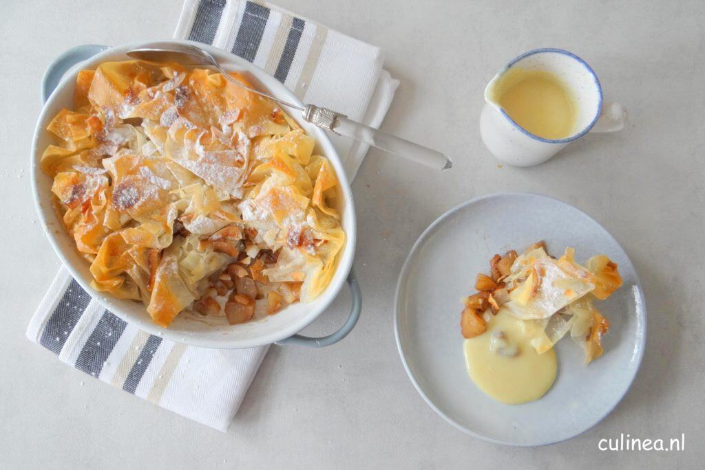 Filotaart met peer en pecannoten