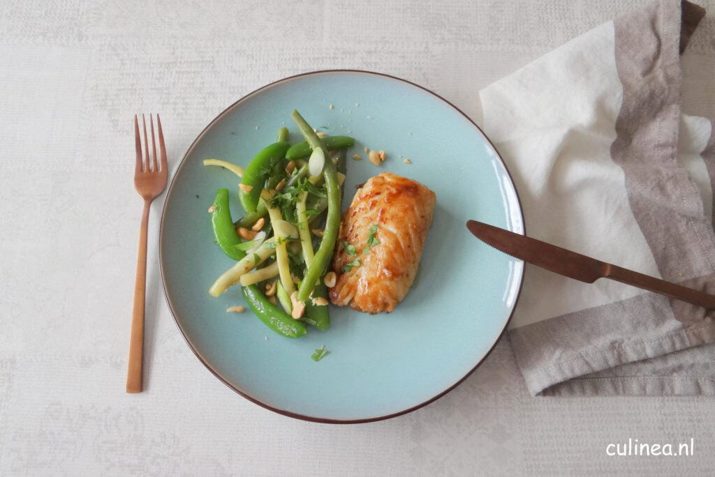 Teriyaki kabeljauw met bonensalade