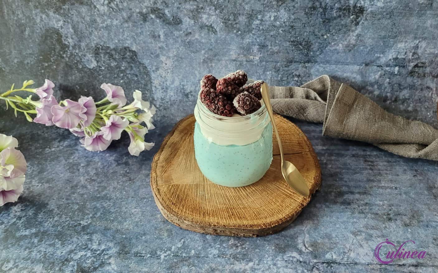 Spirulina chiapudding met bramen