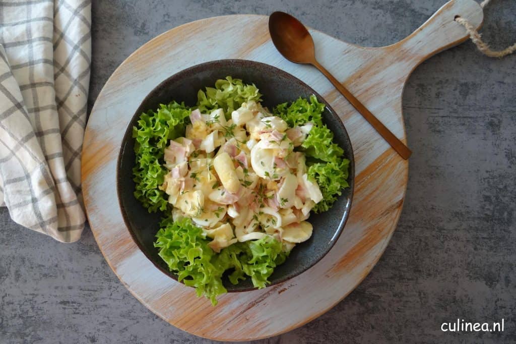 Aspergesalade met ham en ei