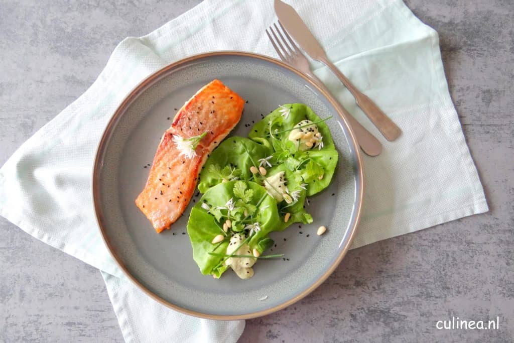Gebakken zalm met een groene salade
