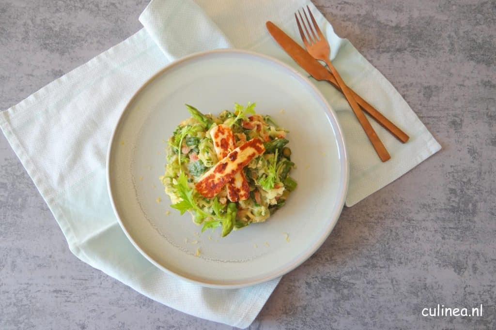 Voorjaarsstamppotje met raapstelen en groene asperges
