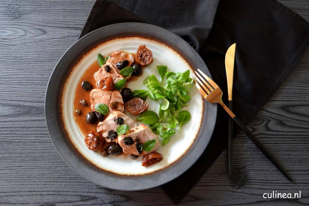 Varkenshaas met marsala en zwarte knoflook