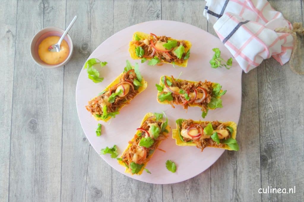 Mini taco tubs met pulled pork