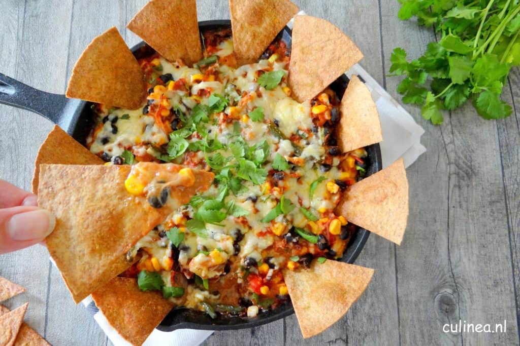 Pittige pulled pork met tortillachips