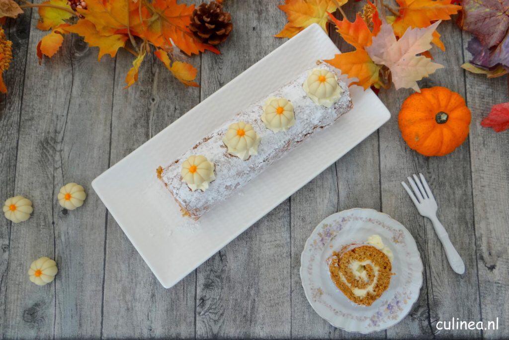 Pompoen cakerol met roomkaas