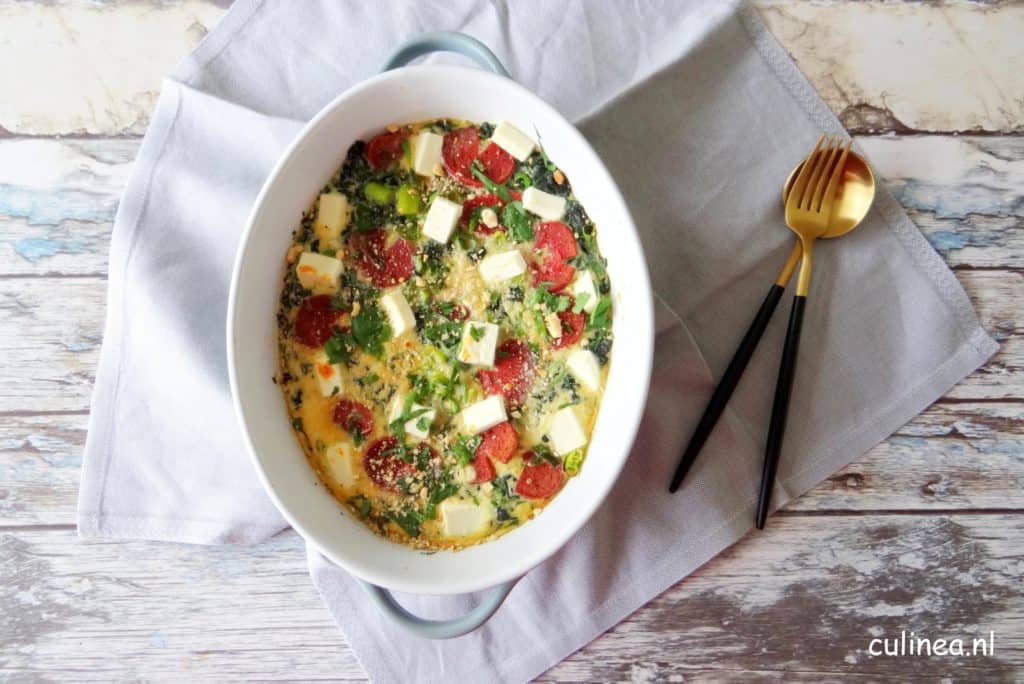 Sucuk en spinazie frittata uit de oven