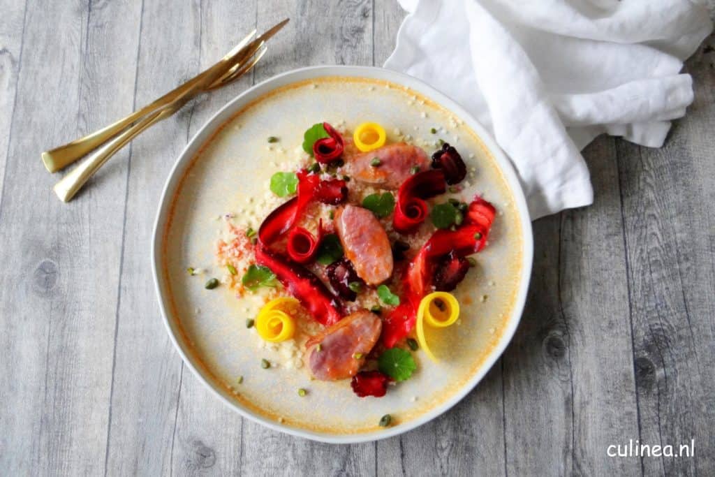 Eendenborst met bulgur en gekleurde wortel