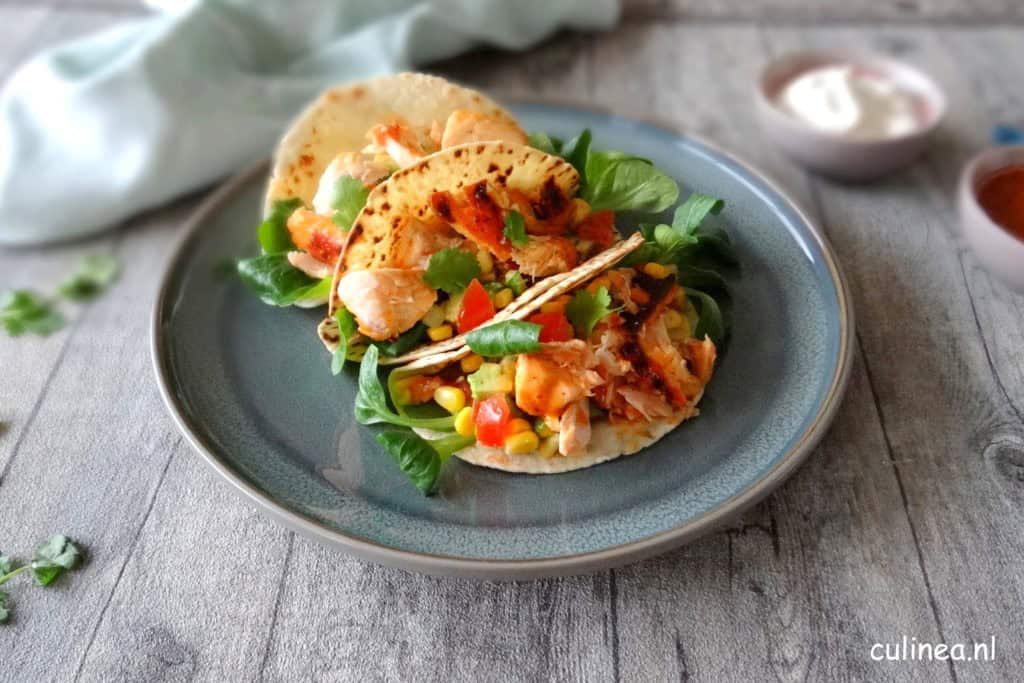 Taco’s met pulled zalm en bbq saus