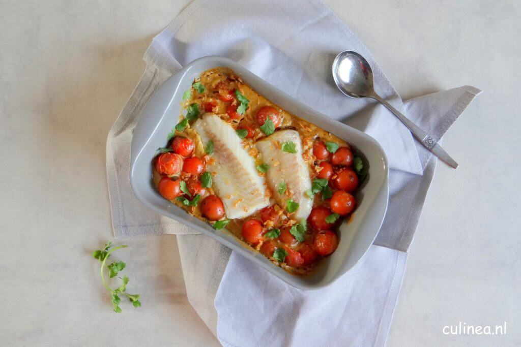 Kokos tomaten curry met kabeljauw